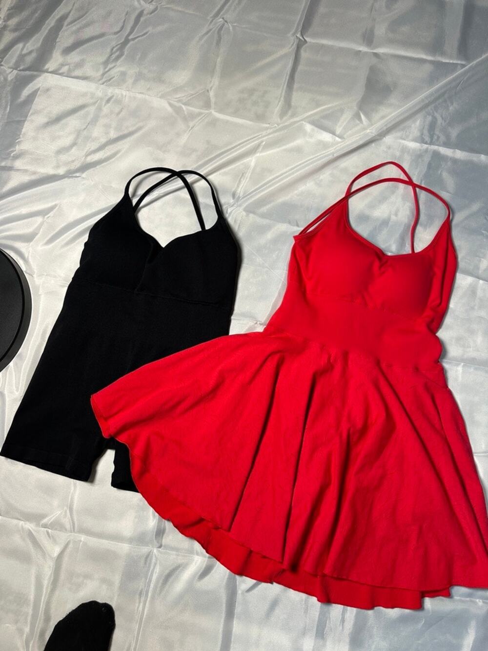 Women’s Large 2 Piece Red Dress Black Shaping Romper Bodysuit Strappy Set